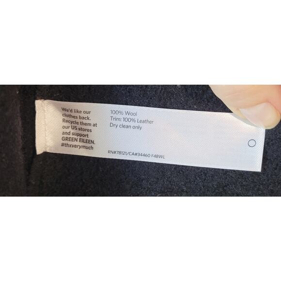 Eileen Fisher Moto Wrap Jacket Sweater – 100% Wool – Black Leather Trim – Medium - Picture 9 of 9